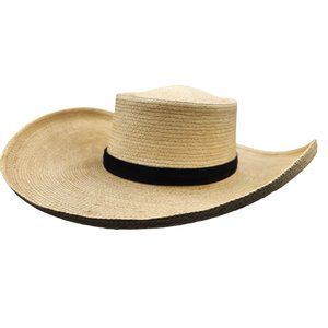 Handcrafted SunBody Oak Sam Houston Palm Leaf Cowboy Hat With Black Band 7 5/8in